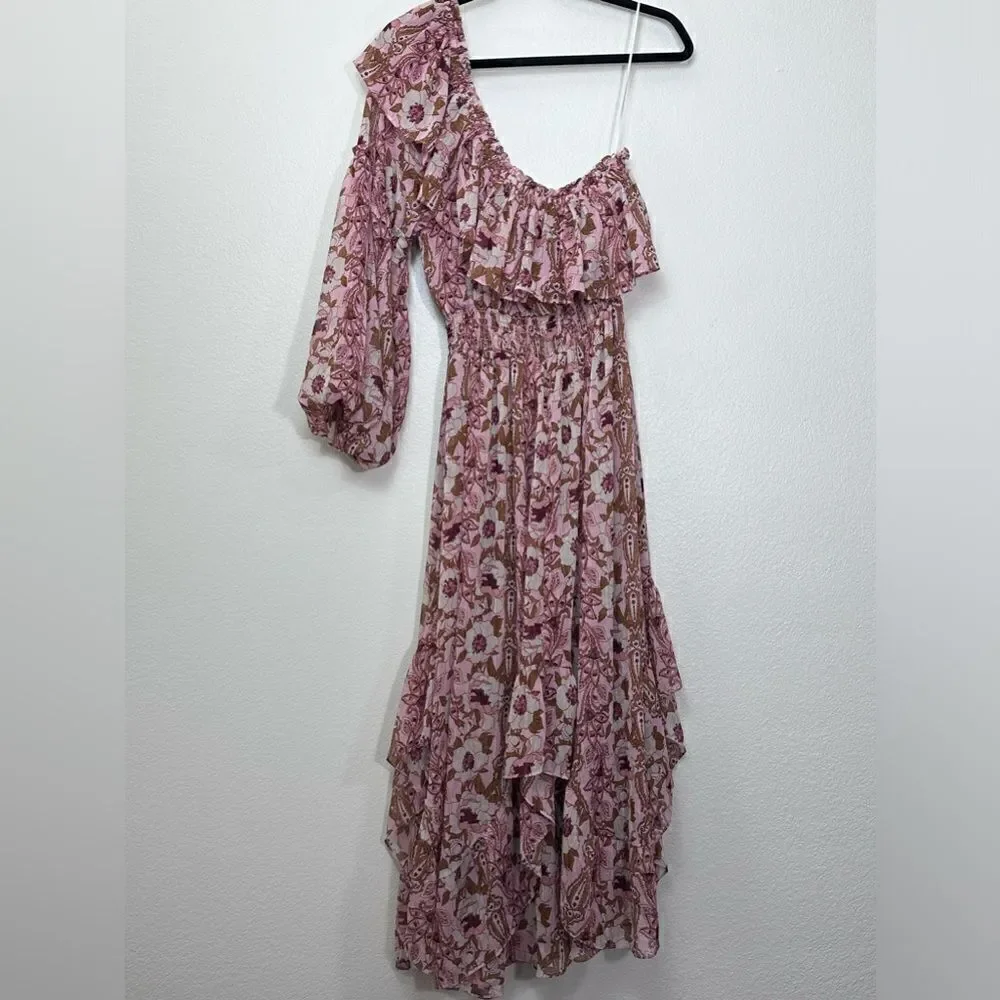 Misa Los Angeles Rumi One Shoulder Floral Asymmetrical Dress Size L